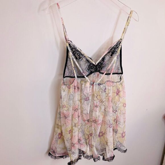 Victoria Secret Babydoll Top Open Back Floral Mesh Black Lace Lingerie Large L - Picture 5 of 7